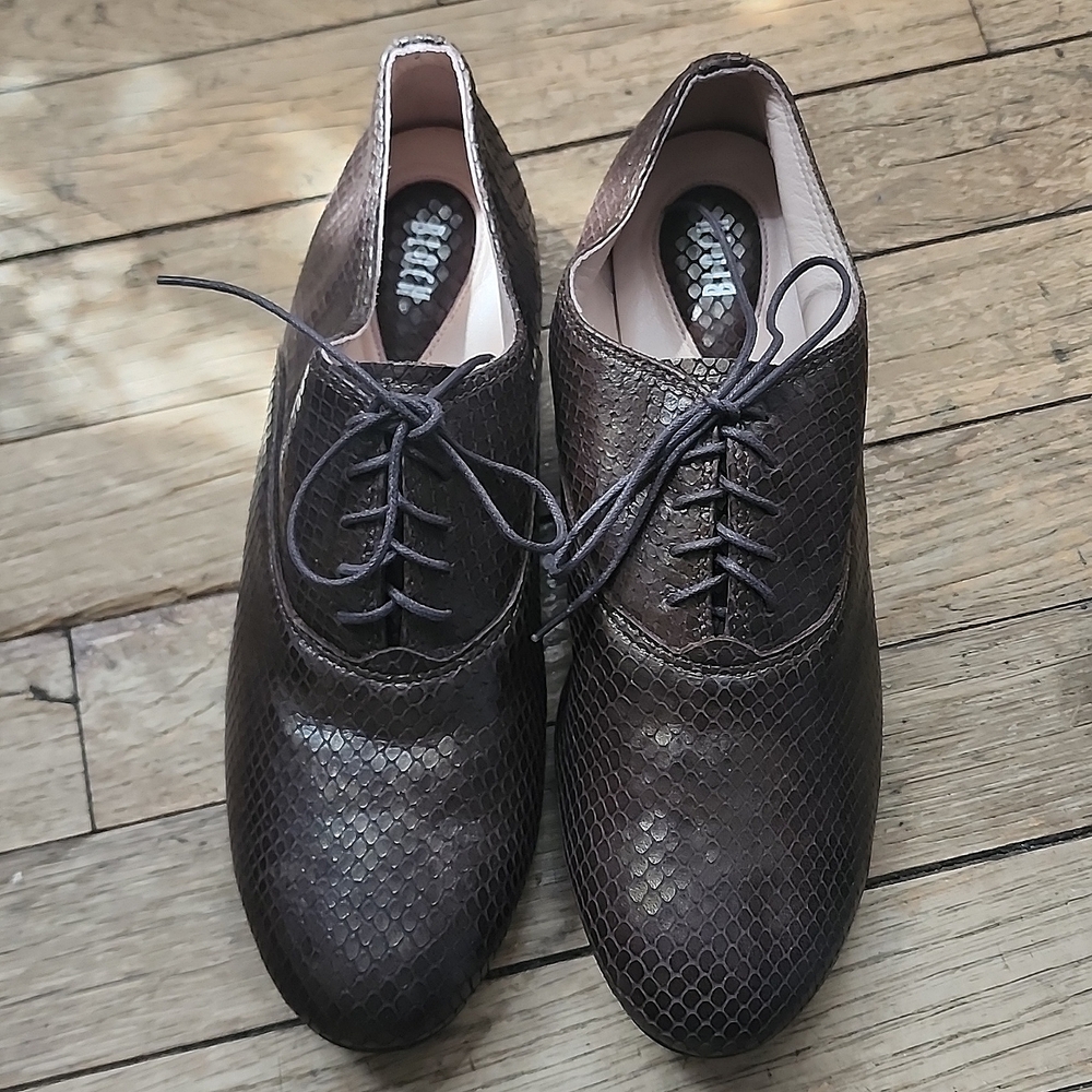 Brown Snakeskin Oxford Leather Lace-Up Shoes 37.5